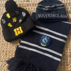 Ravenclaw and Hogwarts Kids Beanie and Scarf Set - Black and Blue